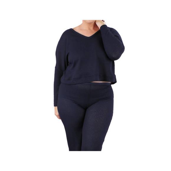 NEW UNDERSUMMERS soft and cozy waffle lounge set in navy - Picture 3 of 5